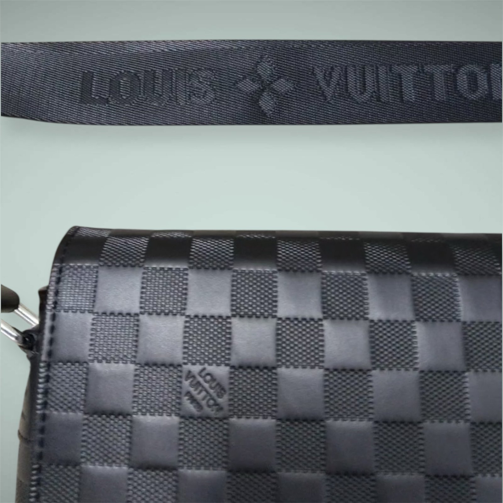 LV Black Leather Messenger Bag